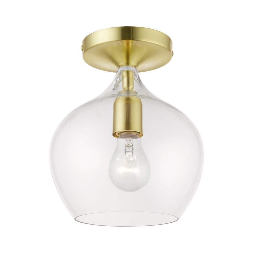 Westview 28 in. 1-Light Satin Brass Semi-Flush Mount with Polished Brass Accent and Clear Glass price history on PriceWatchPro