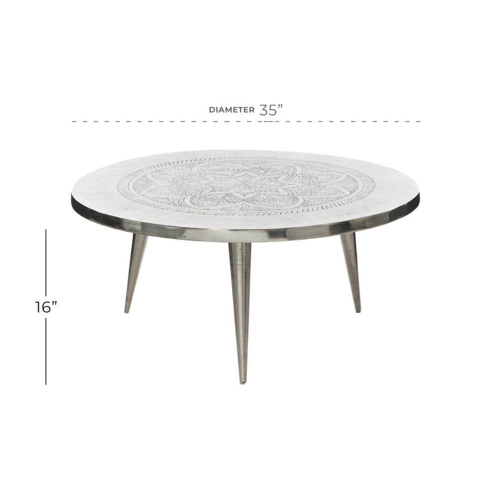 Silver Round Aluminum Traditional Coffee Table, 38"
