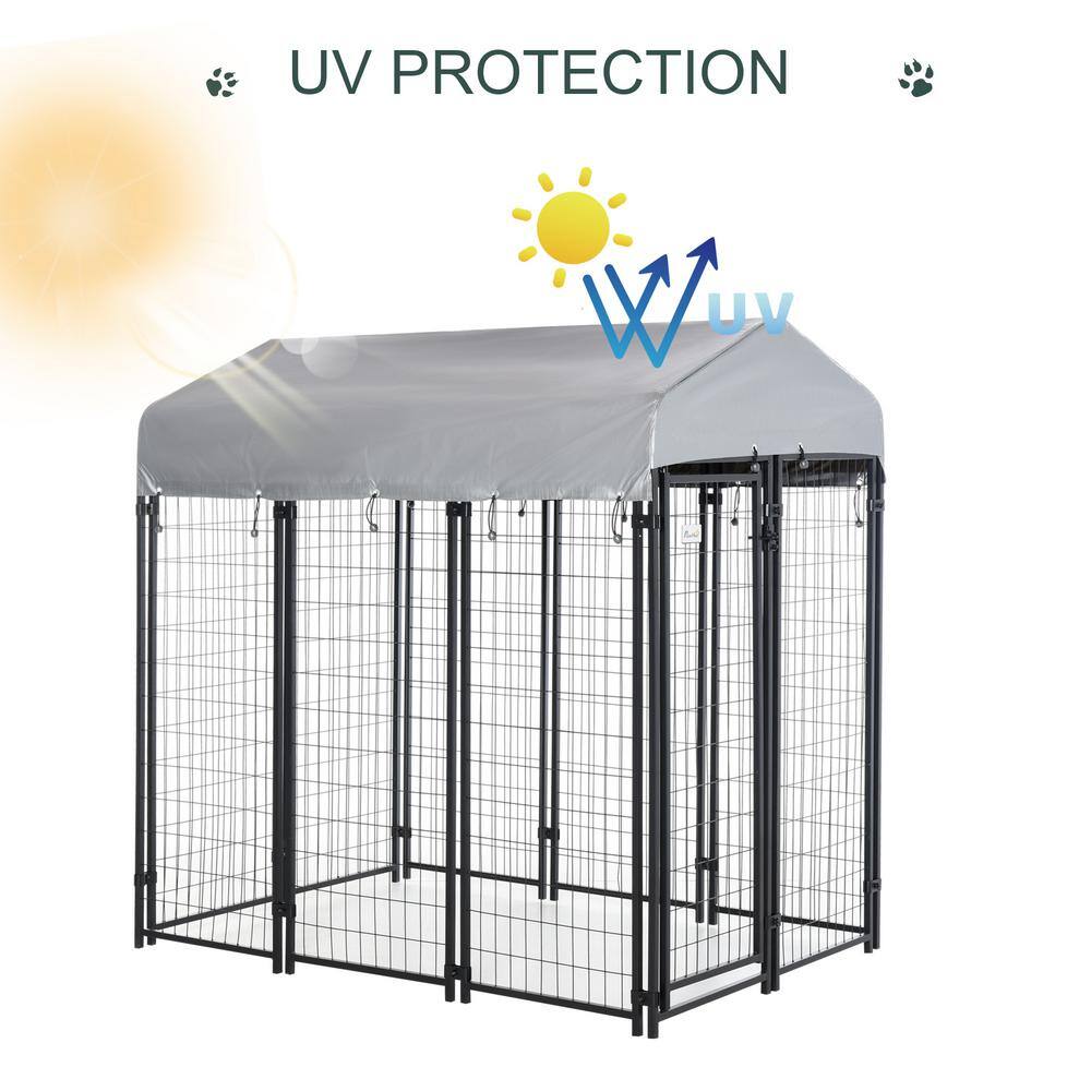 Large Black Steel Outdoor Dog Kennel with UV-Resistant Roof