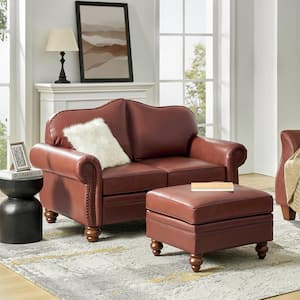 Alex Brown 60 in. Transitional Leather 2-Piece Living Room Sofa and Ottoman Set