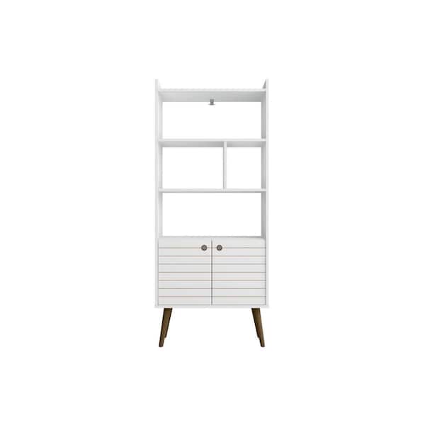 Manhattan Comfort Bogart 62.6 in. Tall Mid-Century Modern White and Nature Composite Wood 5-Shelf Standard Bookcase