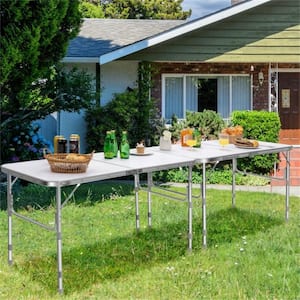 2-Pieces 48 in. W White Rectangular Aluminum Folding Utility Table with Carrying Handle