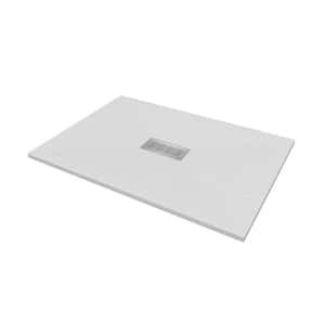 48 in. L x 34 in. W x 1.125 in. H Solid Composite Stone Shower Pan Base with Center Drain in White Slate