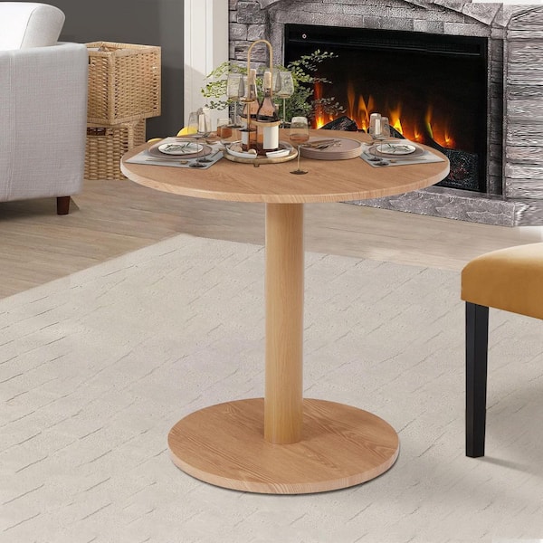 Natural Wood 31.49 in. W Circle Pedestal Base Dining Table 4 Seats Capacity