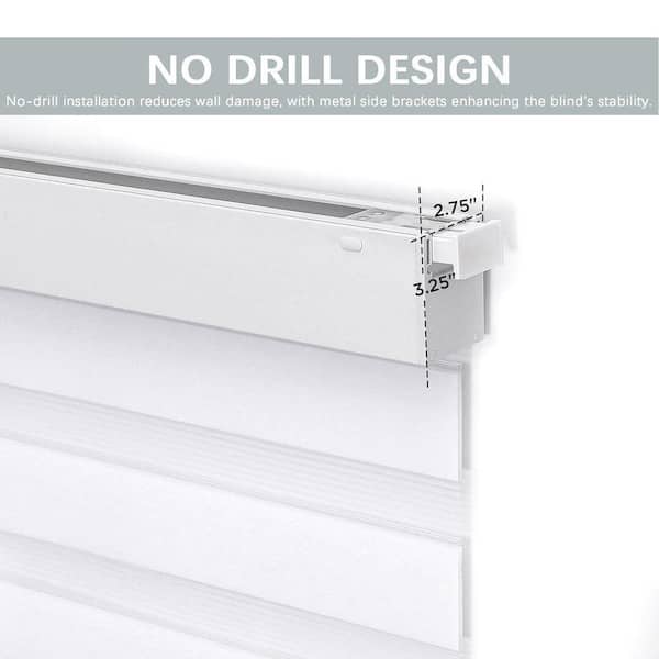 White Cordless No-Drill Polyester Light-Filtering Zebra Roller