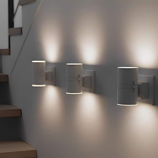 1-Light Modern White Cylinder Plug-In Night Light with Dusk to Dawn Sensor - Dimmable 3000K for Hallway Bedroom (6-Pack)