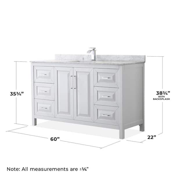 Wyndham Collection Daria 60-in White Single Sink Bathroom Vanity with White Carrara Marble Natural Marble Top (Mirror Included)