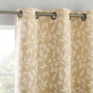 Satti Embroidered Leaf Gold Polyester 40 in. W x 84 in. L Grommet 100% Blackout Curtain (Single Panel)