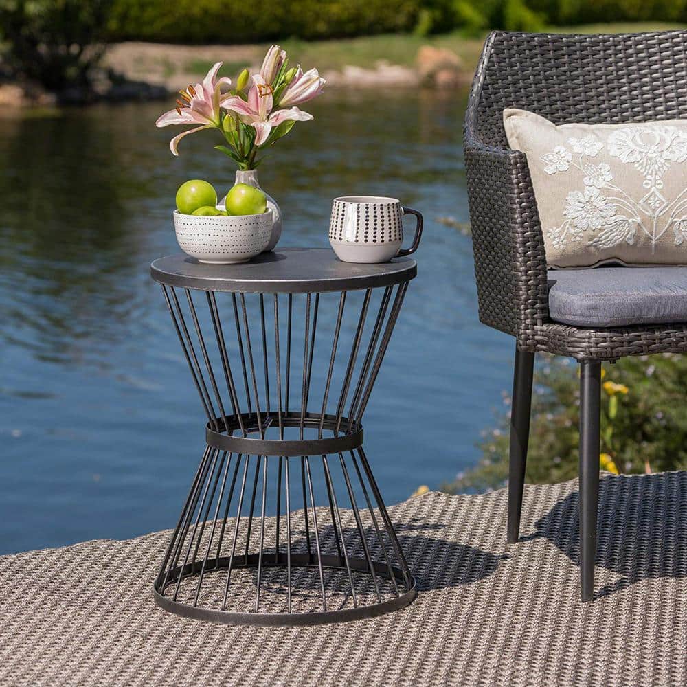 Matte Black Hourglass Iron Outdoor Side Table 16"