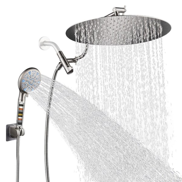 Shower Head With Hand Held Spray, High Pressure 8 Spray Mode 5" Shower Head With 60 Inches Stainless Steel Hose, Wall Brackets, Chrome Finish