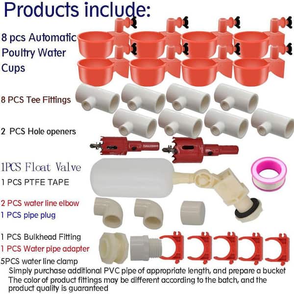 4 Chicken Drinker Cups With Float Valve & Bucket Connector - Poultry Water Bowl Set For Coops 8 thumbnail image