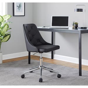 Marche 5-Caster Faux Leather Adjustable Height Office Chair in Black Faux Leather and Chrome Metal