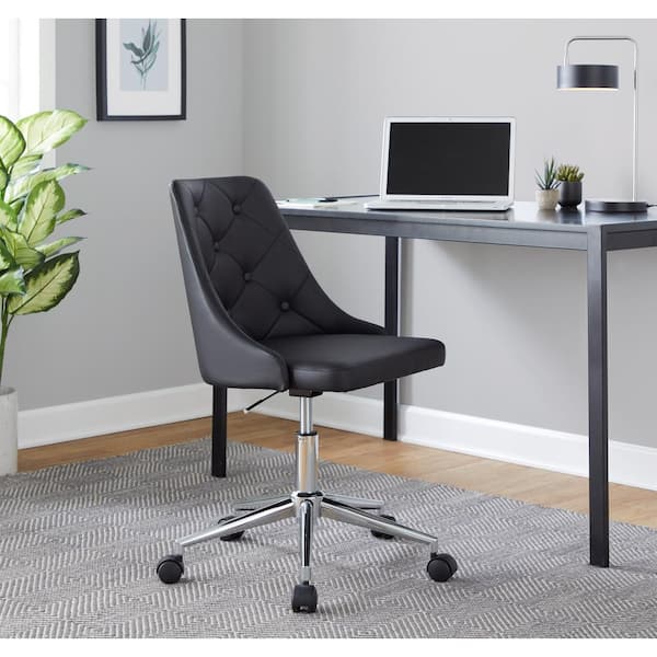 Lumisource Marche 5-Caster Faux Leather Adjustable Height Office Chair in Black Faux Leather and Chrome Metal
