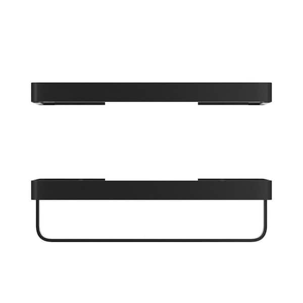 2-Piece 15.7 in. W x 1.18 in. H x 4.68 in. D Wall Mounted Aluminium and Glass Rectangular Bathroom Shelves in Black