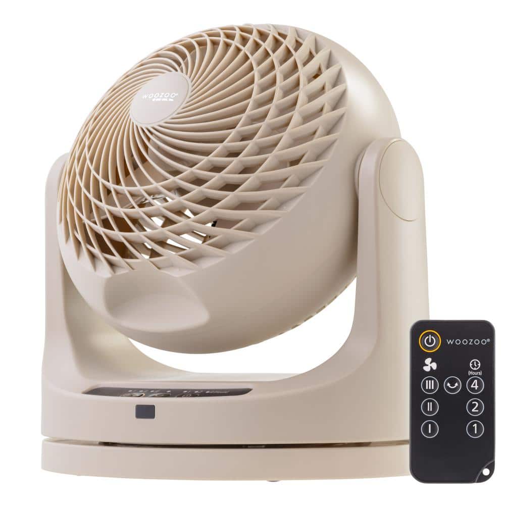 Woozoo 9 in. 3 Speed Oscillating Vortex Desk Fan with Remote Control, Latte