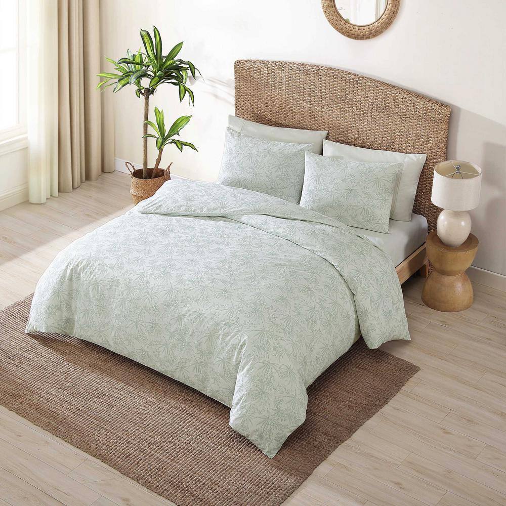 Pen and Ink Light Green Cotton King Duvet Cover Set