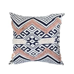 White, Black and Beige Geometric Pattern Handcrafted Square Cotton Accent Throw Pillow (18 in. x 18 in. ) (Set of 2)