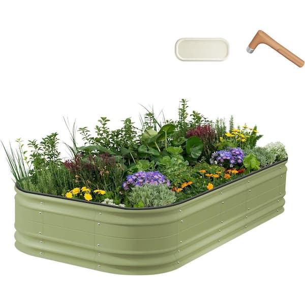 vego garden Garden 17 in. Tall, 8 ft. x 2 ft. 10-In-1 Olive Green Novel Metal Raised Gardening Bed Kits Modular Planter