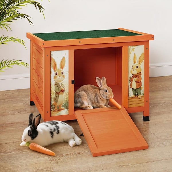 COZIWOW 20 in. H Wooden Rabbit Hutch Cage with Asphalt Roof