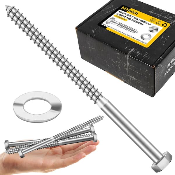 3/8 in. x 6 in. Stainless Steel Hex Drive Hex Head Lag Screws with Washers (50-Pack)