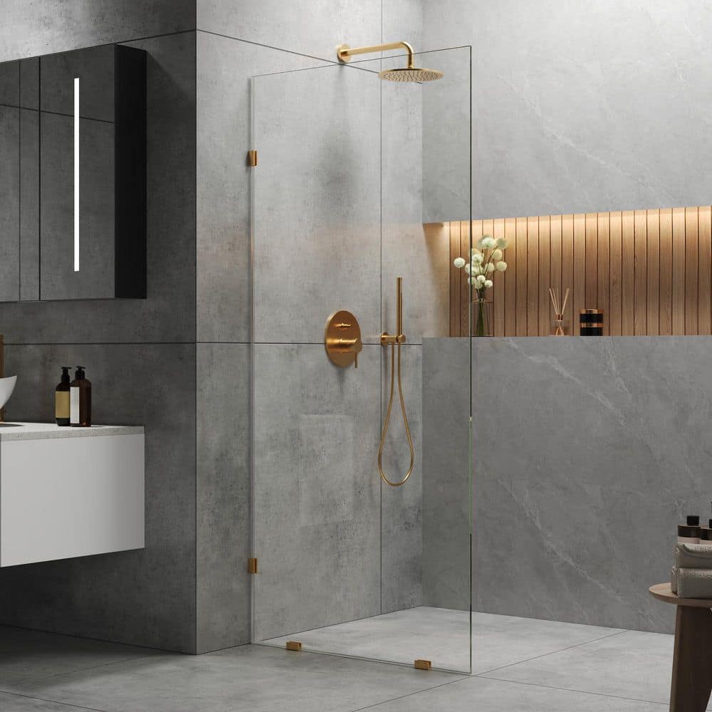 34 in. W x 74 in. H Frameless Fixed Single Panel Alcove Shower Door in Brushed Gold with 5/16 in. Clear Tempered Glass price history on PriceWatchPro