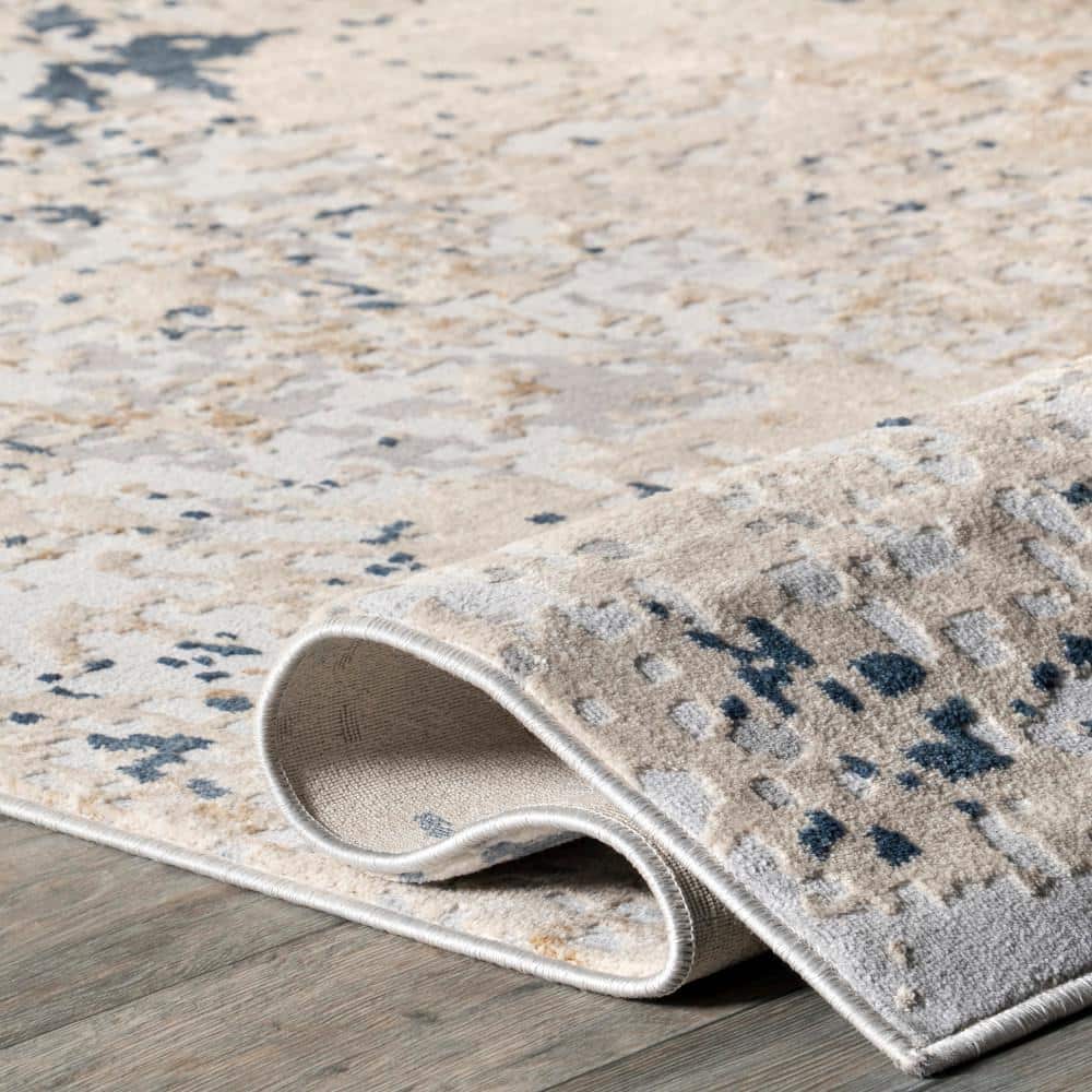Light Grey Abstract Reversible Synthetic Area Rug 7x9