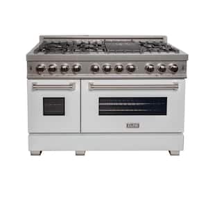 48 in. 7 Burner Double Oven Dual Fuel Range with White Matte Door in Fingerprint Resistant Stainless Steel