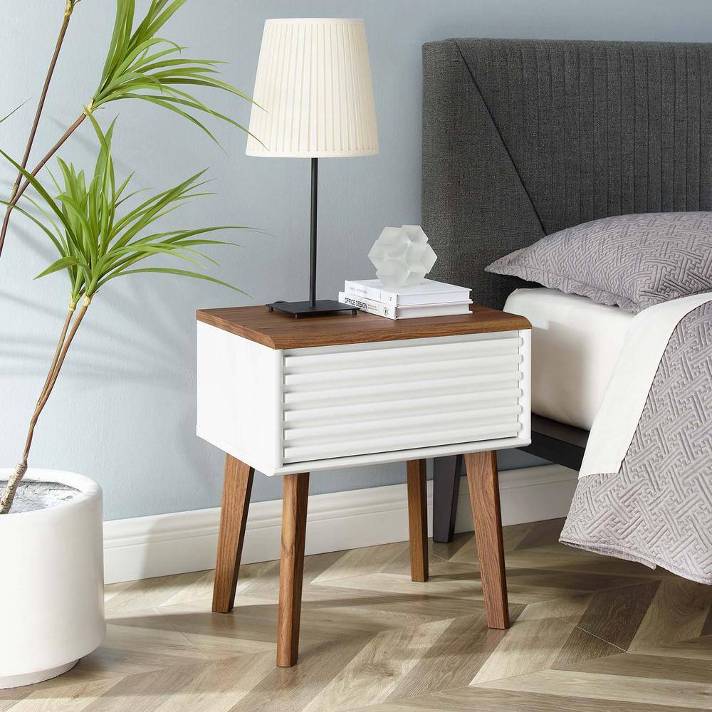 Walnut White Mid-Century Modern Storage End Table