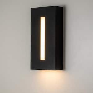 2-Light Matte Black Integrated LED Hardwired Outdoor Wall Lantern Sconce with Frosted Glass Shade