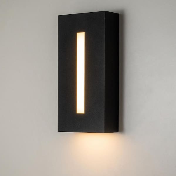 Laplusbelle 2-Light Matte Black Integrated LED Hardwired Outdoor Wall Lantern Sconce with Frosted Glass Shade
