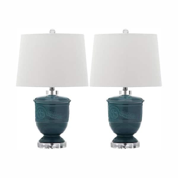 SAFAVIEH Shoal 23.5 in. Blue Urn Table Lamp with Off-White Shade (Set of 2)