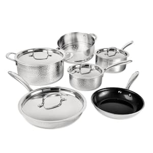 Hammered 10-Piece Stainless Steel Tri-Ply Nonstick Ultra Premium Ceramic Cookware Set