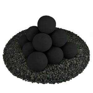4 in. Set of 14 Ceramic Fire Balls in Midnight Black