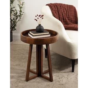 Avery 18 in. Walnut Brown Round Solid Wood End Table