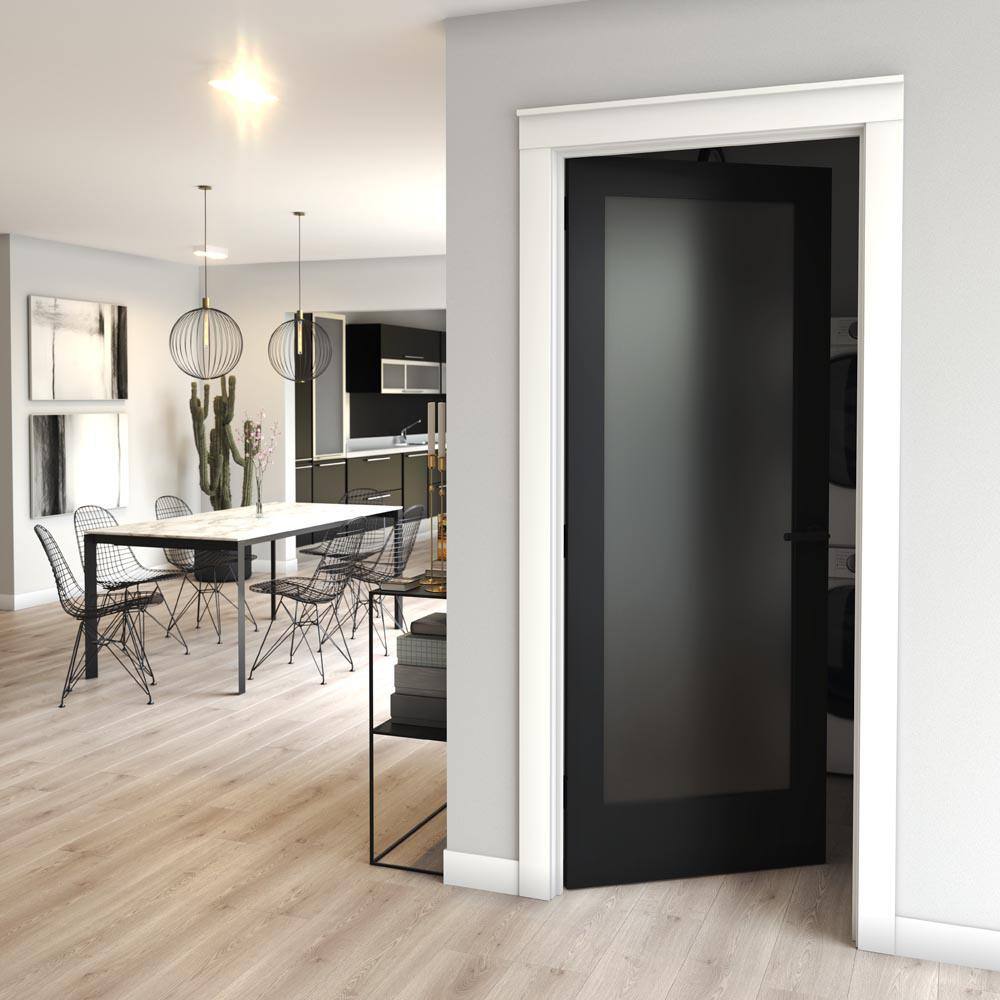 24" x 80" Black Frosted Glass Solid Wood Interior Door Slab
