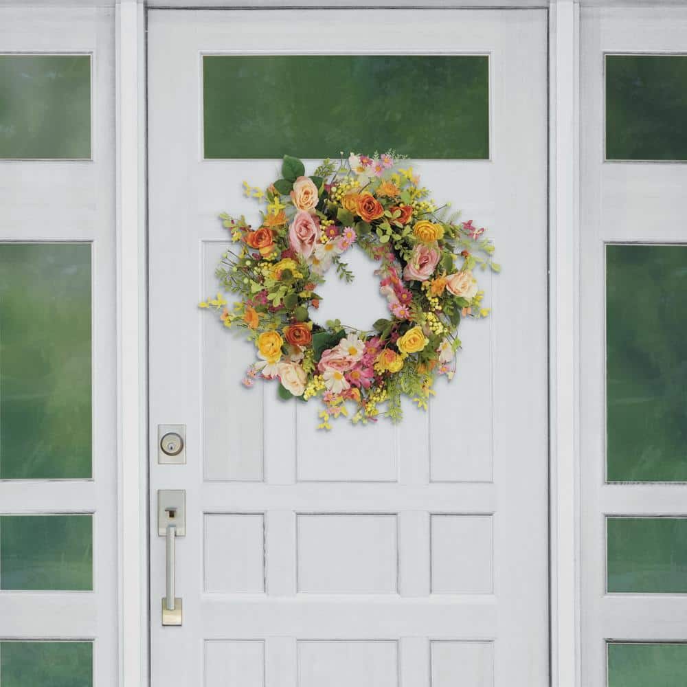 24" Vibrant Artificial Rose and Daisy Floral Spring Wreath
