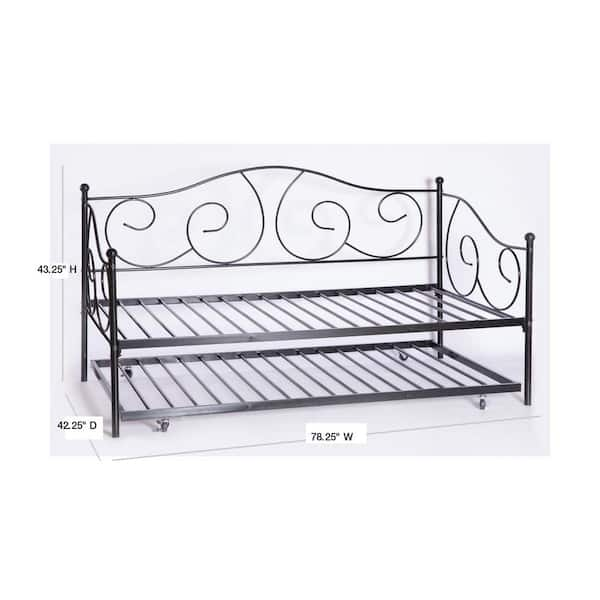 Black Twin Size Metal Daybed And Trundle Bed Frame Set Platform Bed With Casters Qi003527b The Home Depot