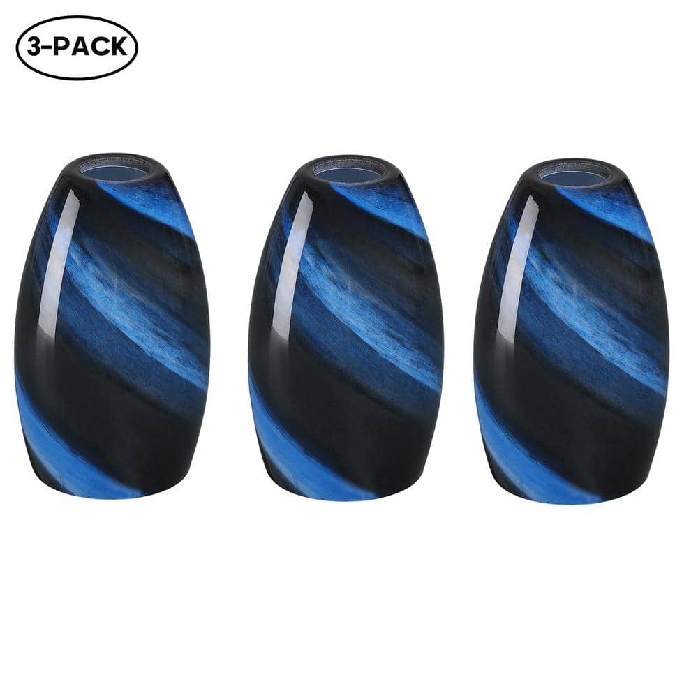 7.64 in. Art Glass Oval Pendant Shade with Black and Blue Finishwith 1.65 i