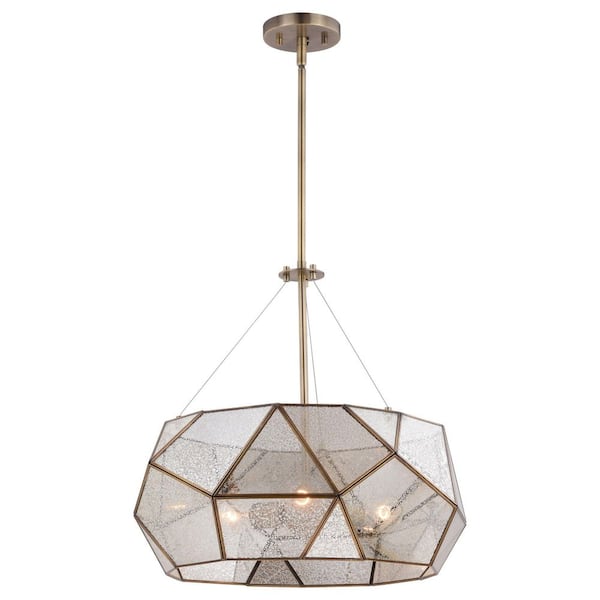Euclid 3-Light Brass Mid-Century Modern Pendant Light Mercury Glass