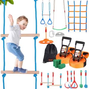 Ninja Warrior Obstacle Course 2 x 50 ft. Weatherproof Slacklines Multi-Colored Playset Equipment with 12 Obstacles
