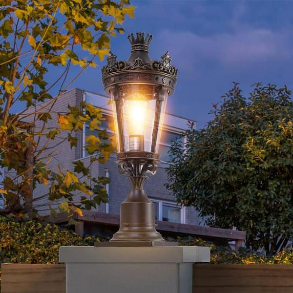 Vintage Crown 22 in. 1-Light Coffee Golden Outdoor Weather Resistant Aluminum Pier/Post Light with No Bulb Included