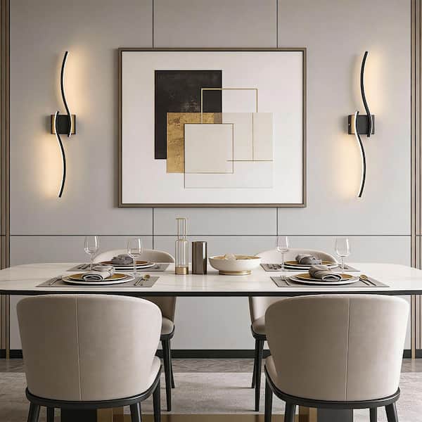 28 in. 2-Light Black Wireless Dimmable Wall Sconces, Wall Light for Cozy Bedroom Living Room, Set of 2