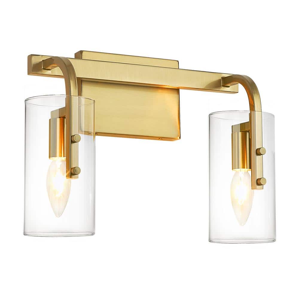 pasentel 14 in. 2Light Gold Vanity Light with Clear Glass Cylinder