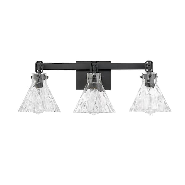 Millennium Lighting Barlon 25.5 in. 3-Light Matte Black Vanity-Light with Clear Water Glass