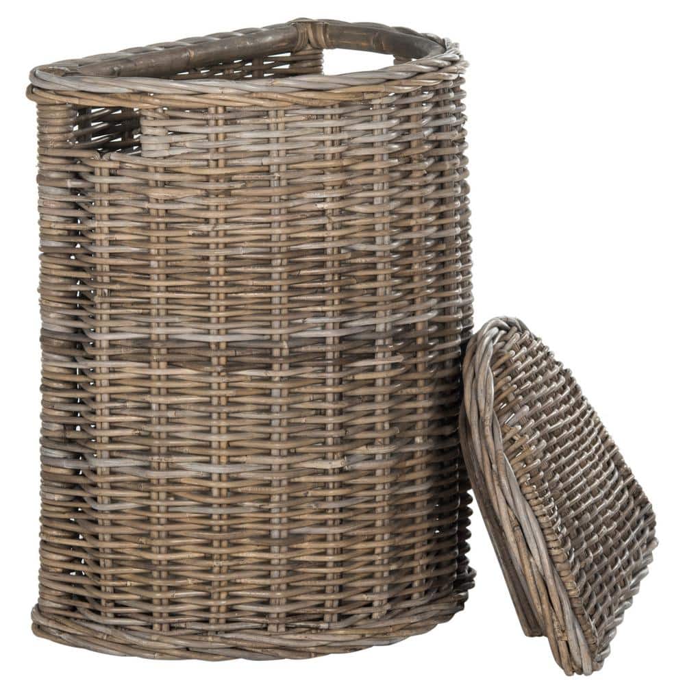 Gray Wicker Upright Laundry Hamper with Lid