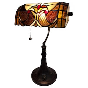 16 in. Multi-Colored Tiffany Style Banker Table Lamp