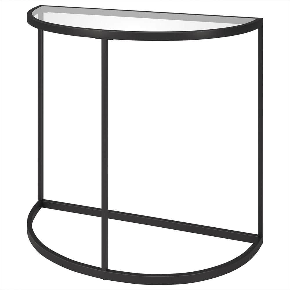 Mid-Century Modern Demilune Console Table in Blackened Bronze with Glass Top