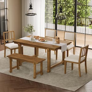 Polibi 6-Piece Rectangle Dark Walnut Wood Top Dining Room Set