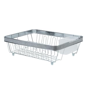 Home Basics 3 Piece Vinyl Coated Steel Dish Drainer with Drip Tray, Silver  DD30233