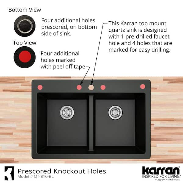 Karran Quartz Bisque 32 in. 50/50 Double Bowl Composite Undermount